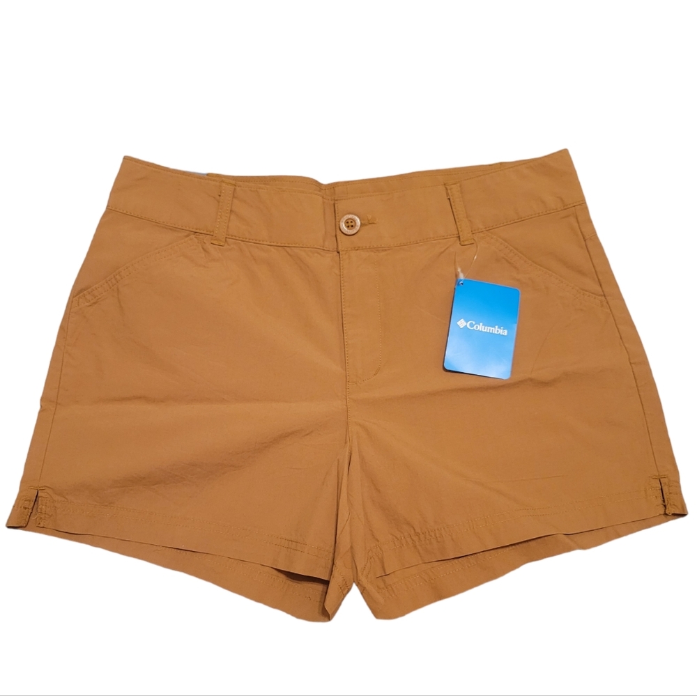 COLUMBIA $40 Camel Brown Washed Out 4" Inseam Chino Shorts Regular Fit NWT